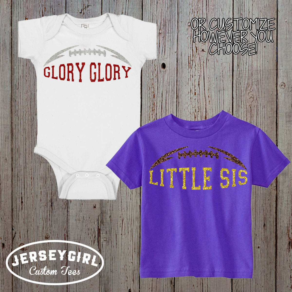 custom glitter football sister bodysuit / toddler shirt