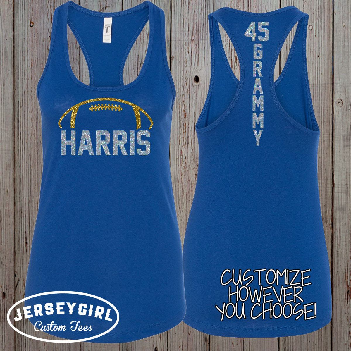 custom glitter football mom tank top