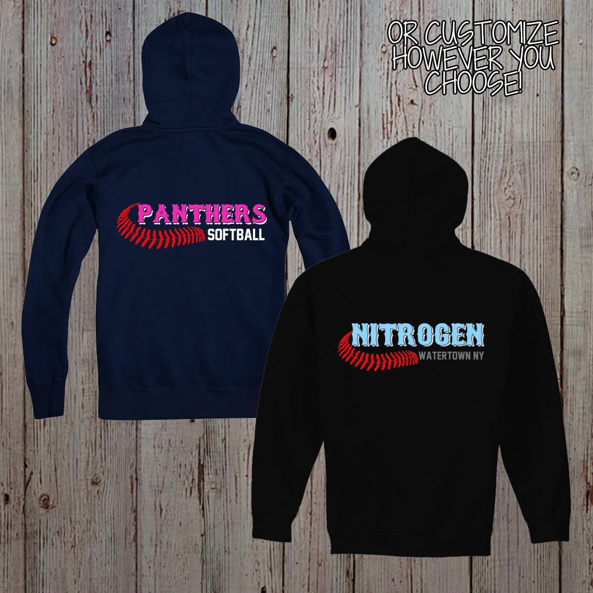 custom baseball zippered hoodie