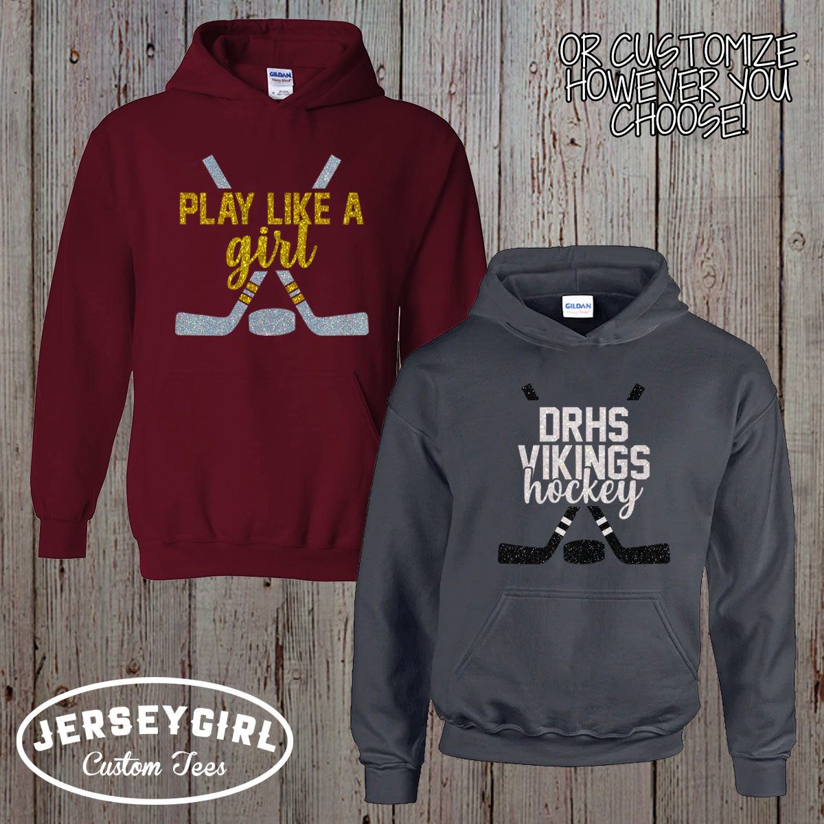custom glitter hockey mom hoodie