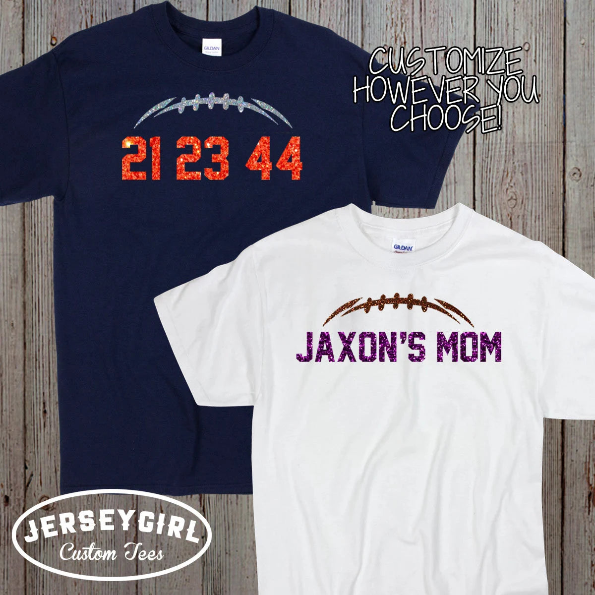 glitter football shirt with team name