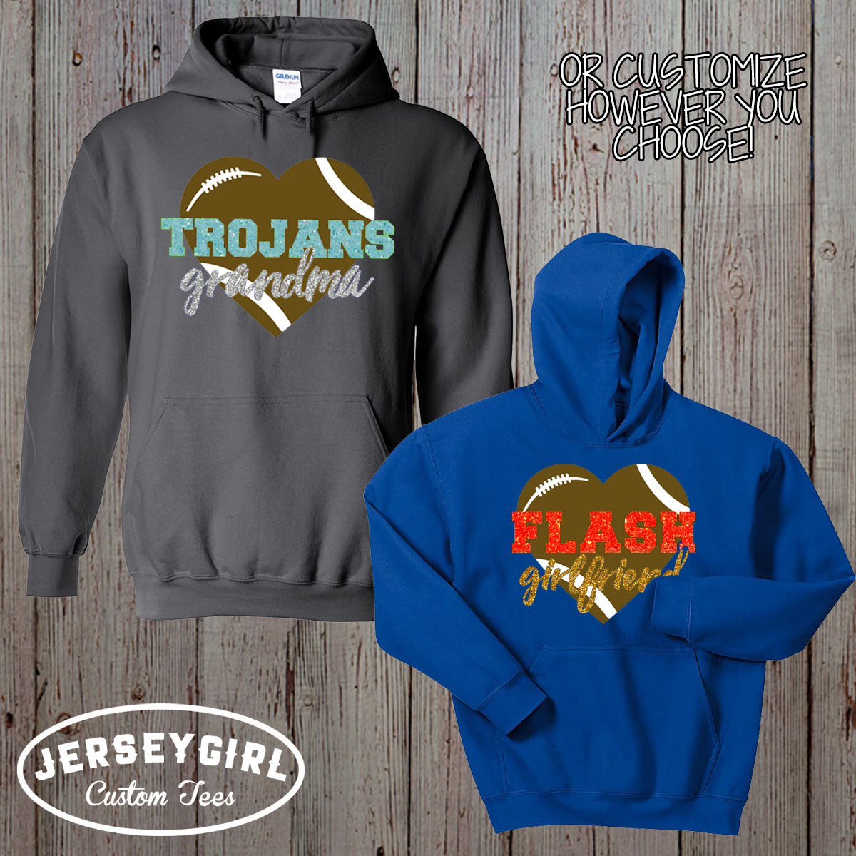 glitter football aunt hoodie