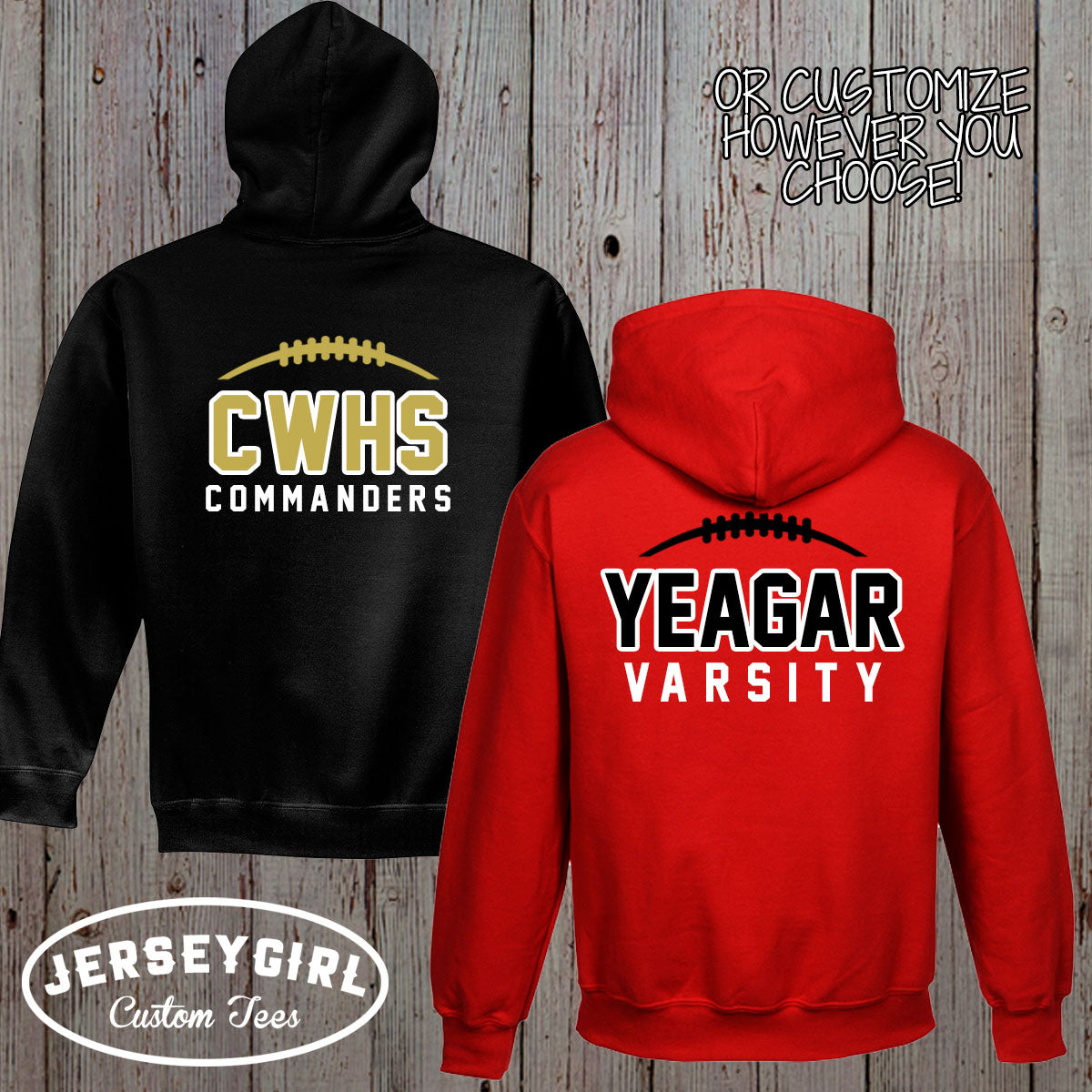 custom football zip-up hoodie