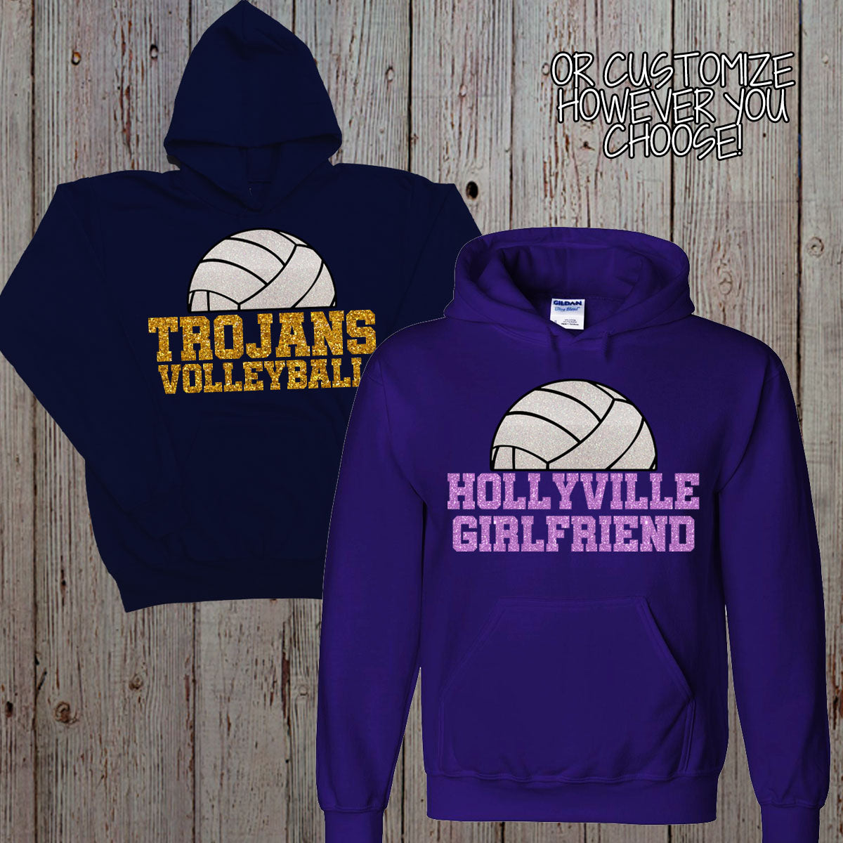 custom glitter volleyball mom hoodie