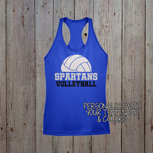 personalized glitter volleyball tank top