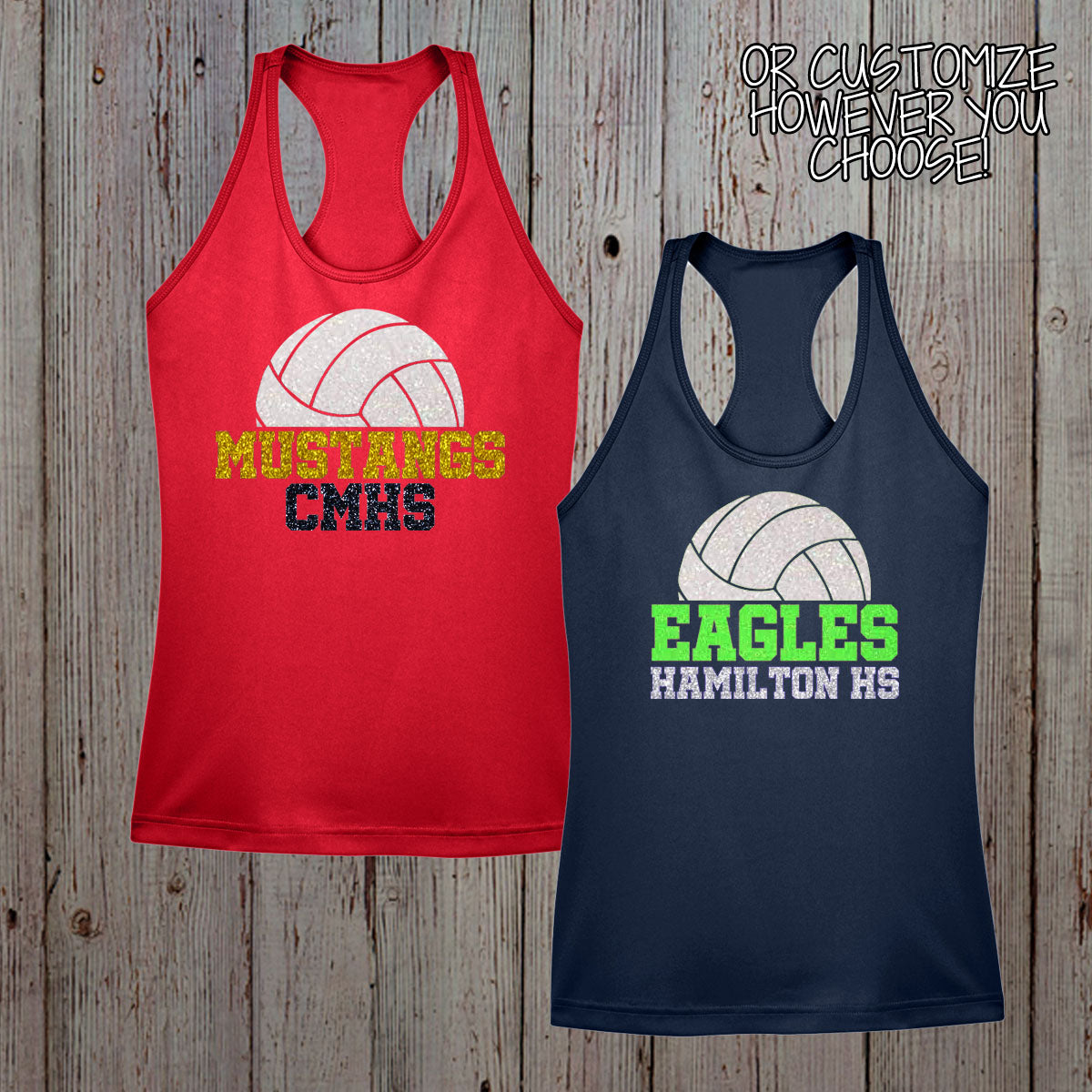 personalized glitter volleyball tank top