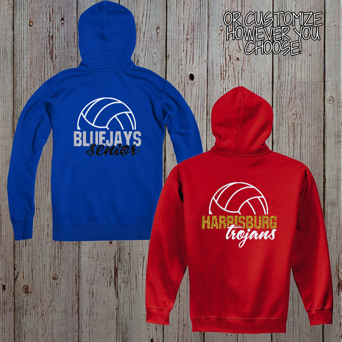 custom glitter volleyball zip-up hoodie
