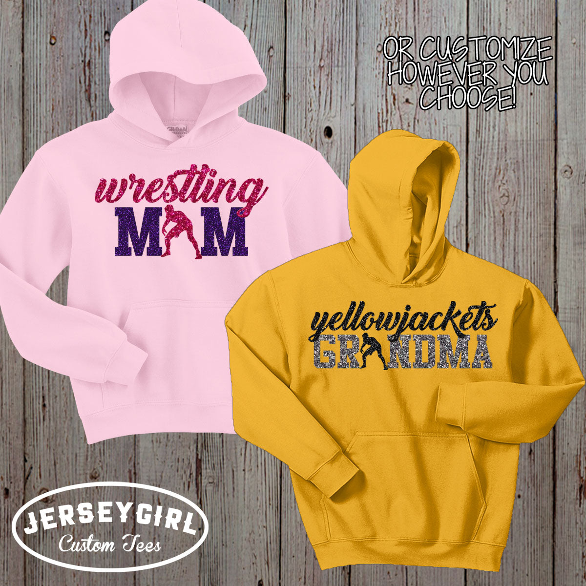 custom glitter wrestling mom hoodie