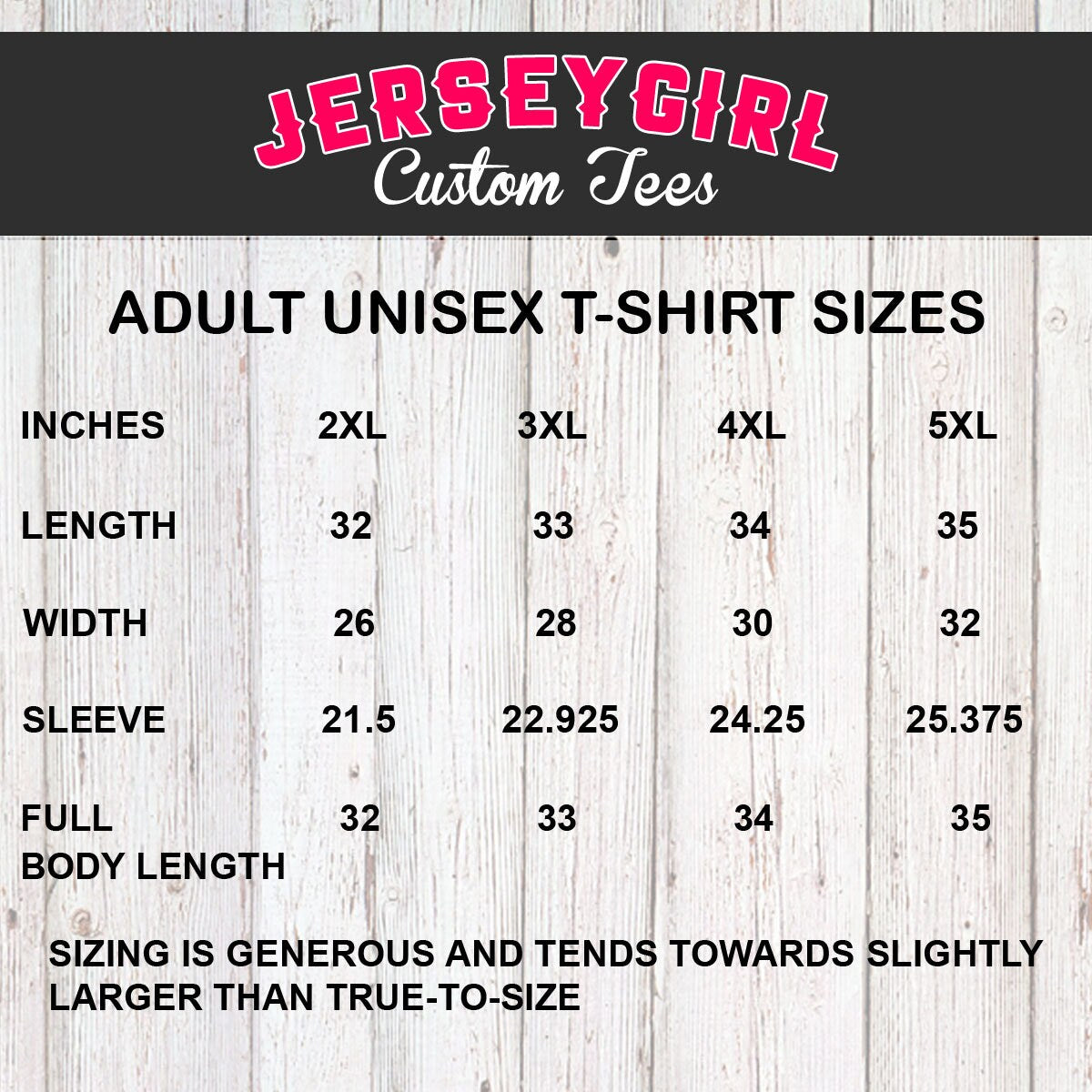 adult unisex t-shirt size chart