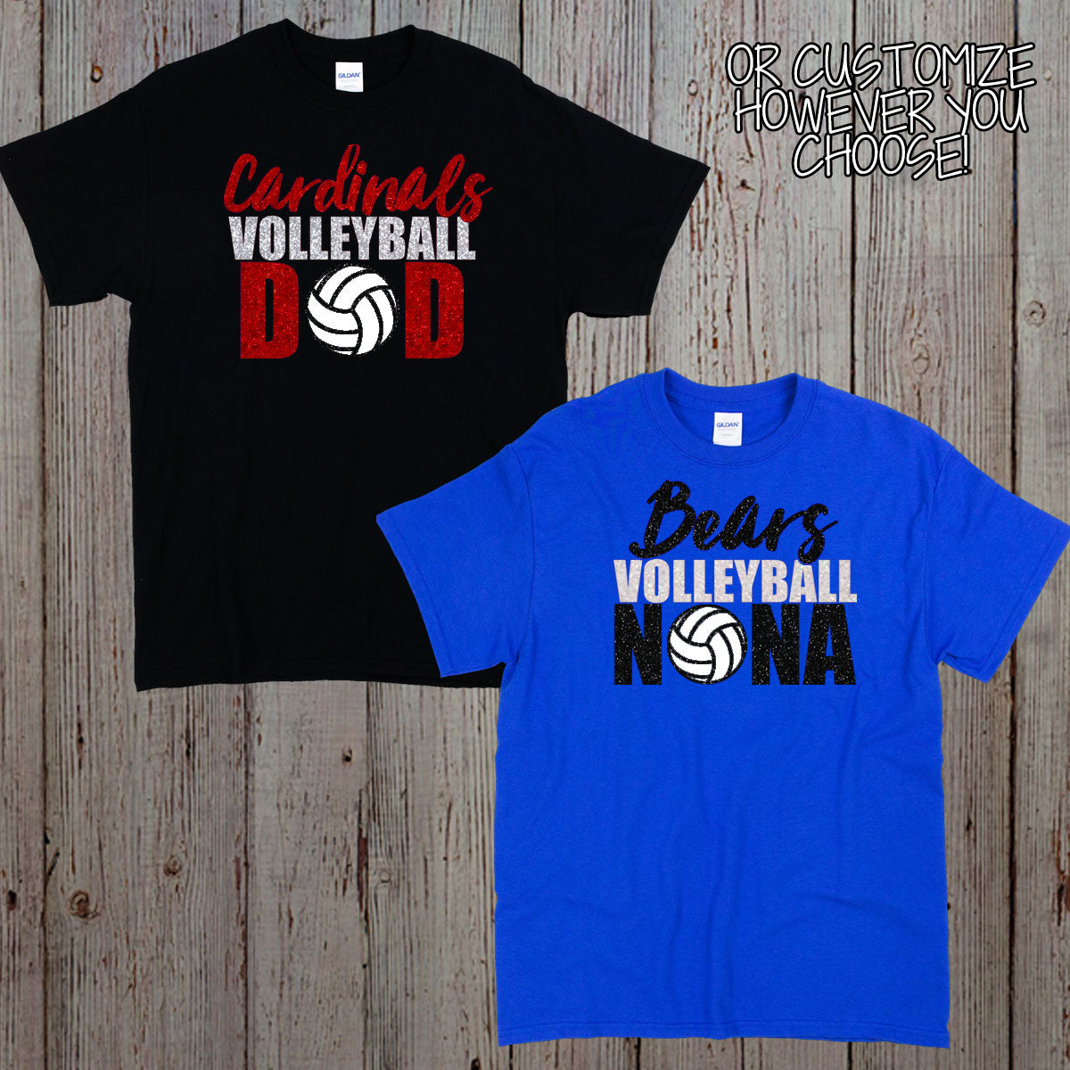custom glitter volleyball mom shirt with name & number