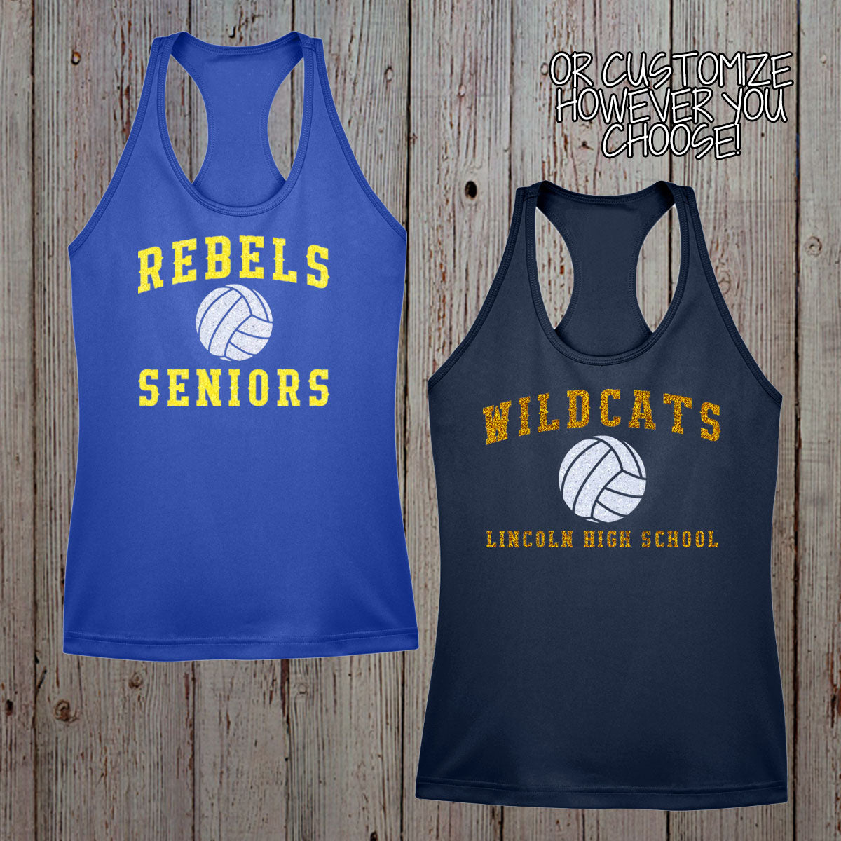 custom glitter volleyball tank top