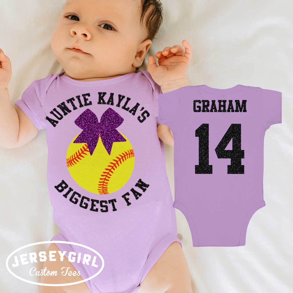 Auntie's Biggest Fan Softball Baby Bodysuit or Toddler Shirt