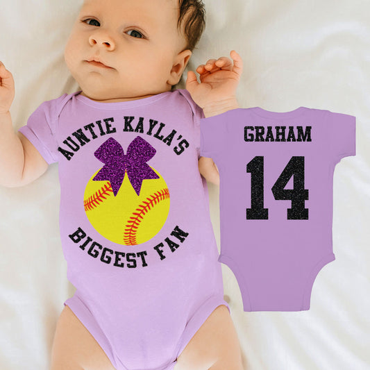 Auntie's Biggest Fan Softball Baby Bodysuit or Toddler Shirt