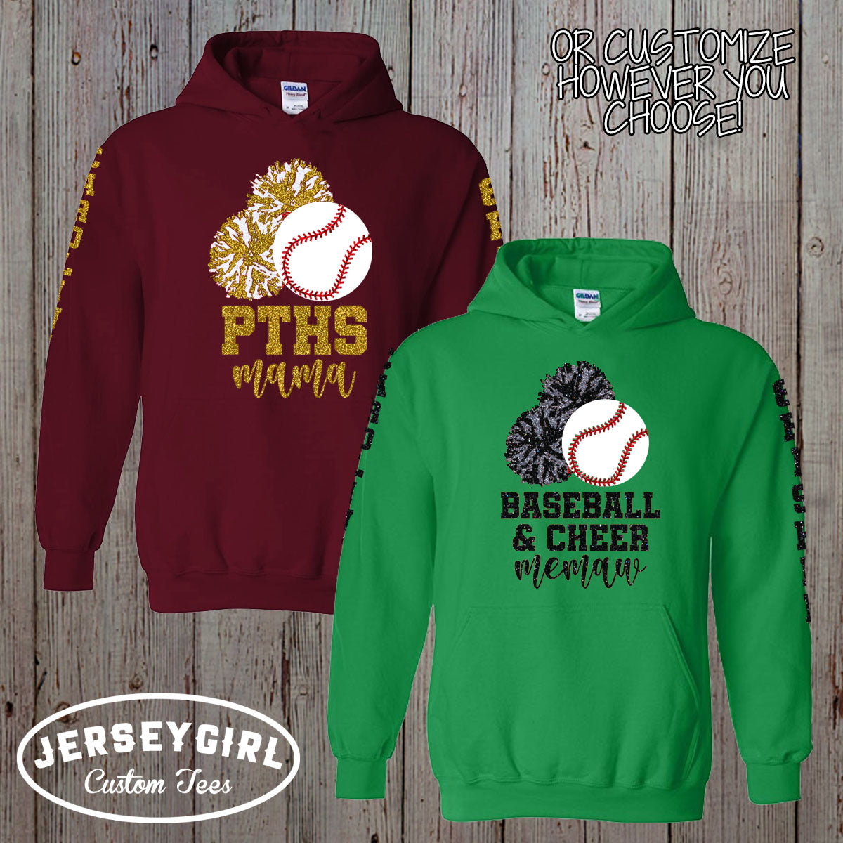 baseball and cheer mom hoodie