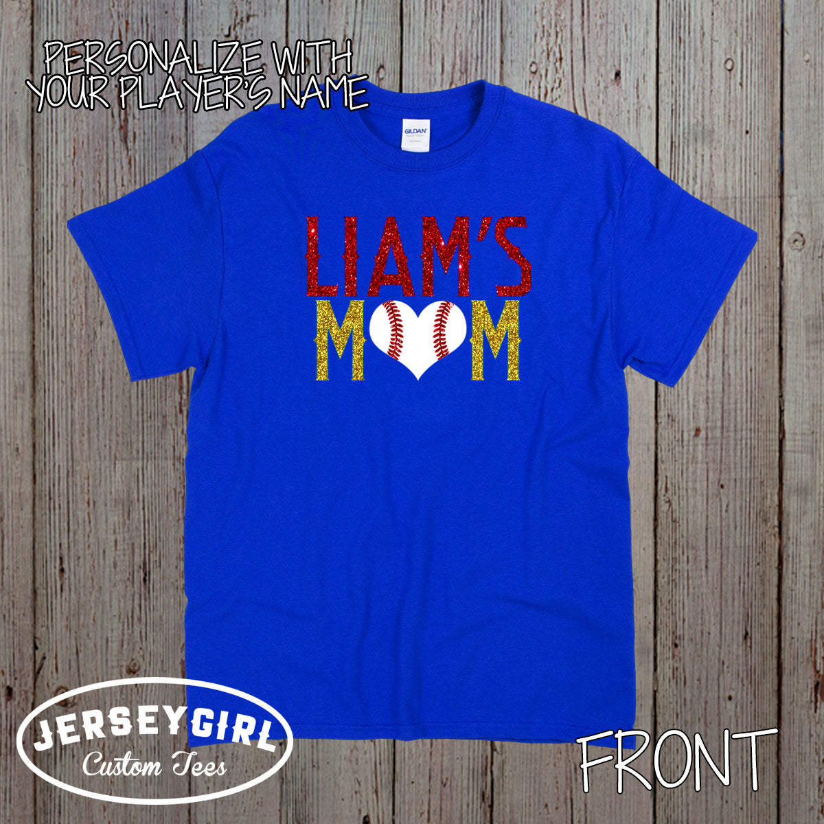 glitter baseball mom shirt with name
