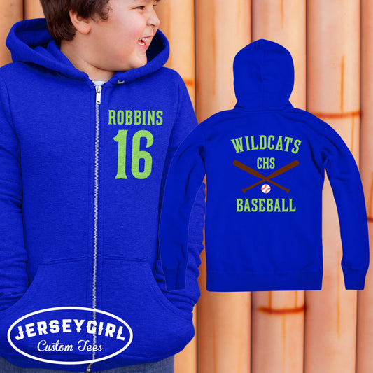 custom baseball zip-up hoodie