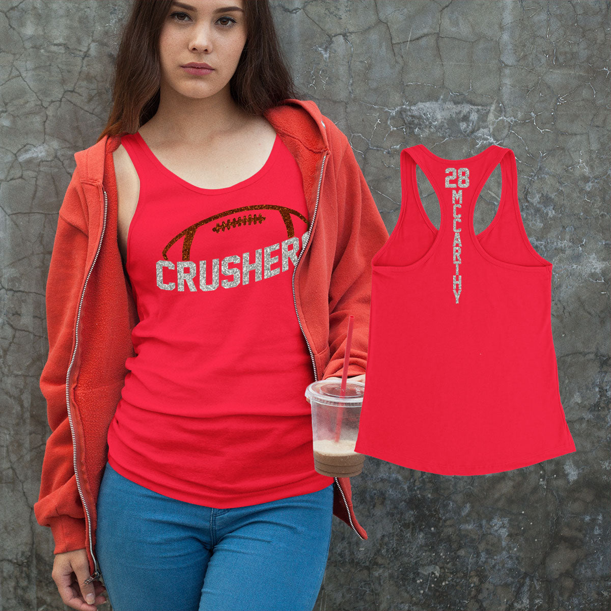 custom glitter football mom tank top