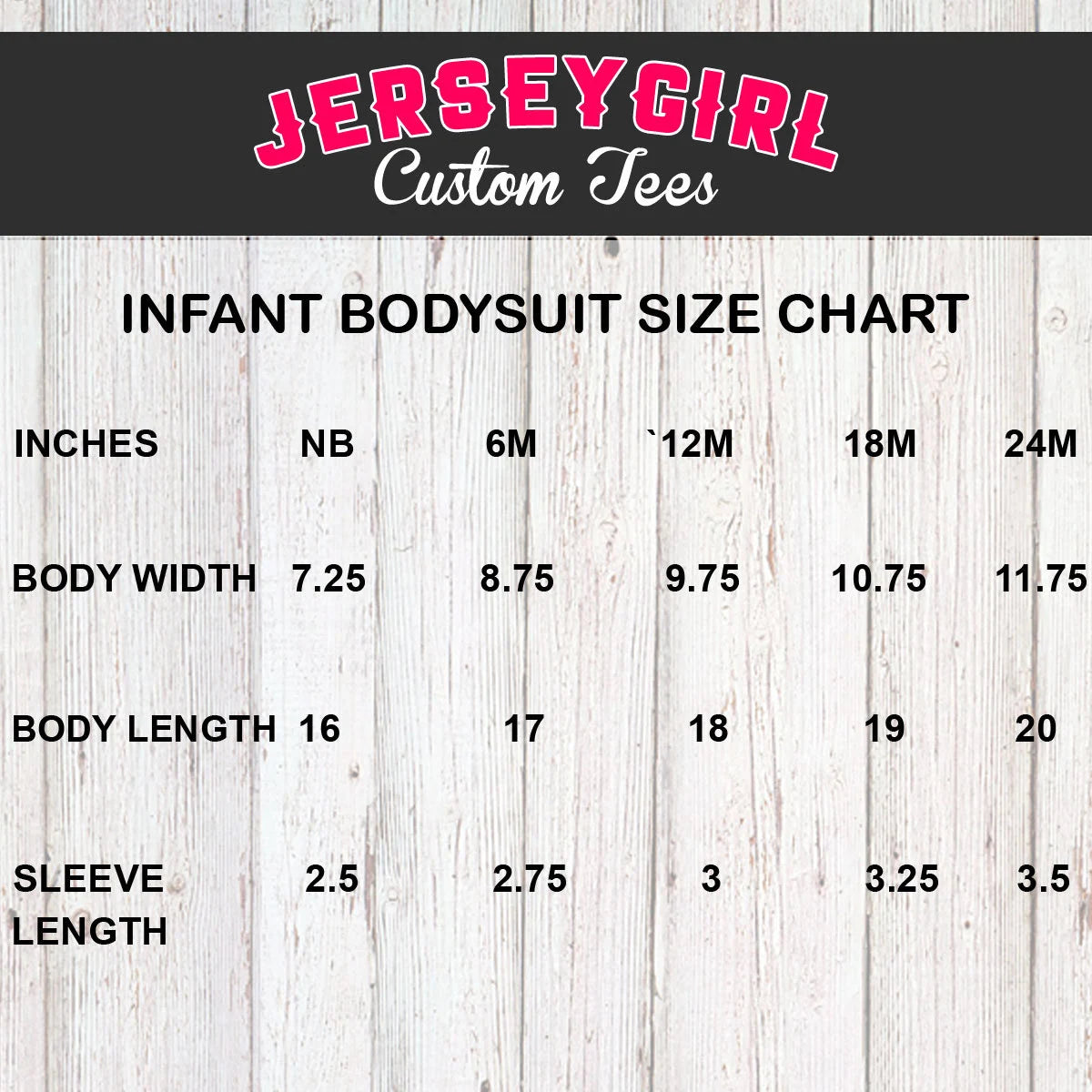 infant bodysuit size chart