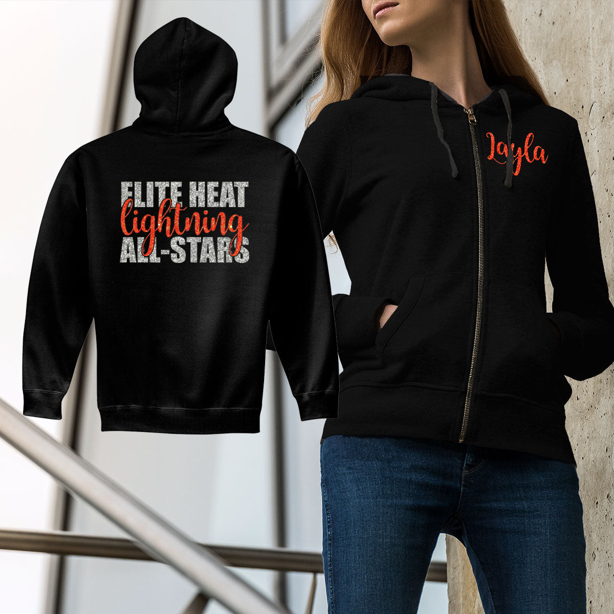 custom cheer zip up hoodie with name