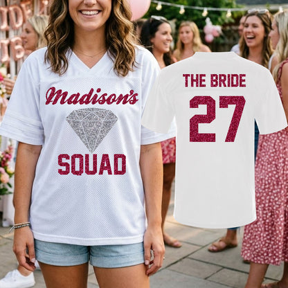 custom bride squad bachelorette football jersey