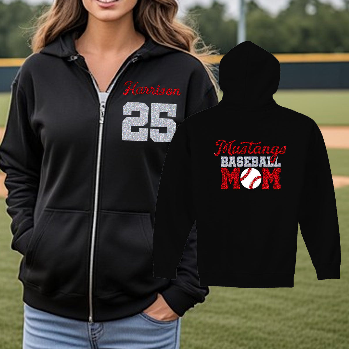 custom baseball mom zip up hoodie
