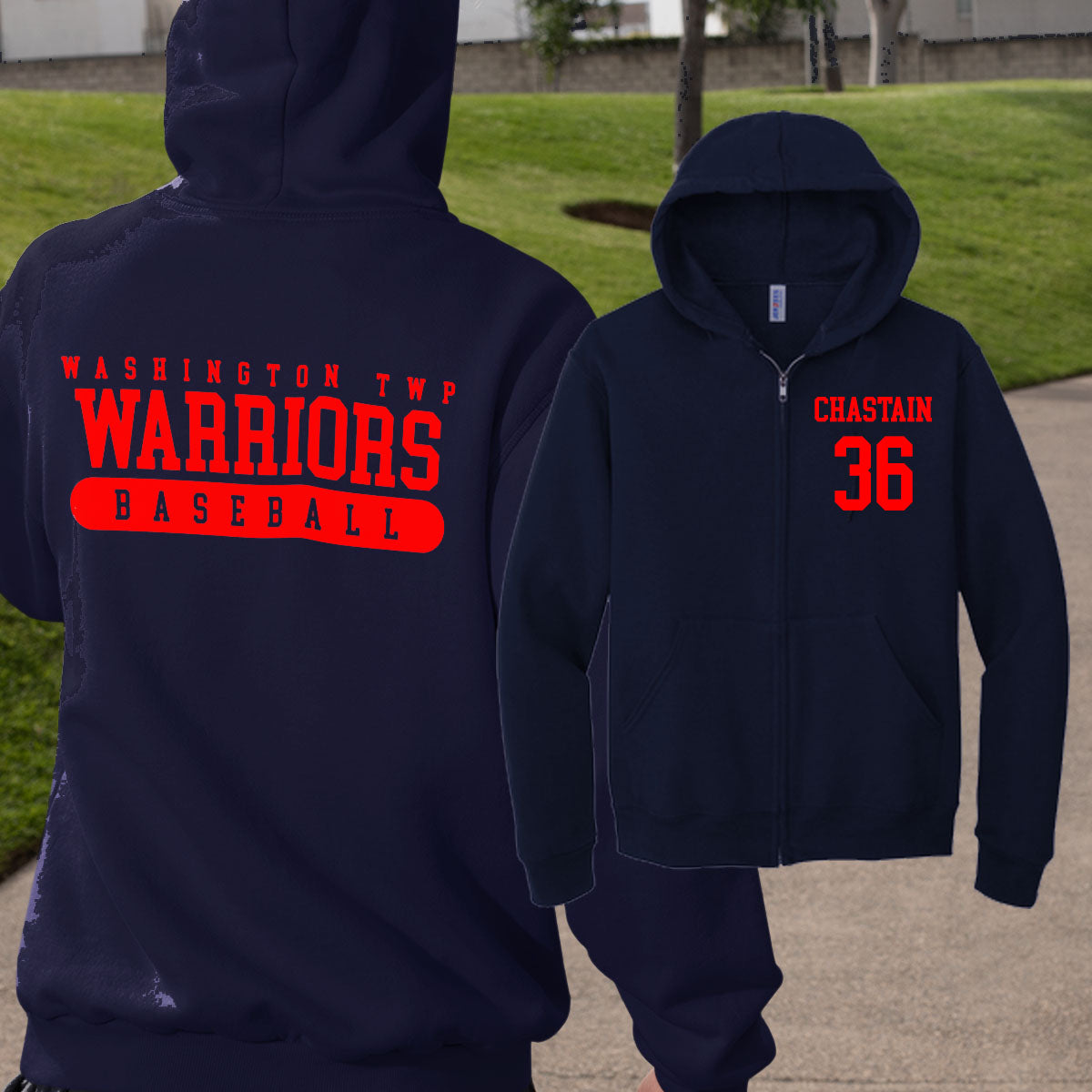 Custom Baseball Team Zip-Up Hoodie with Team Name, Name & Number