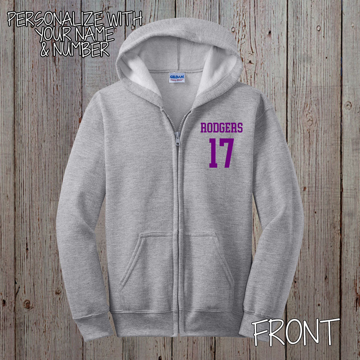 Custom Baseball Team Zip-Up Hoodie with Team Name, Name & Number