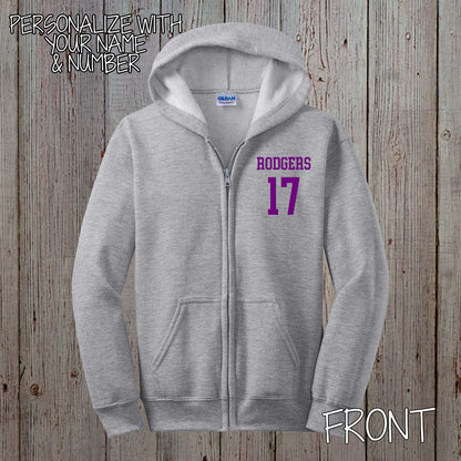 Custom Baseball Team Zip-Up Hoodie with Team Name, Name & Number