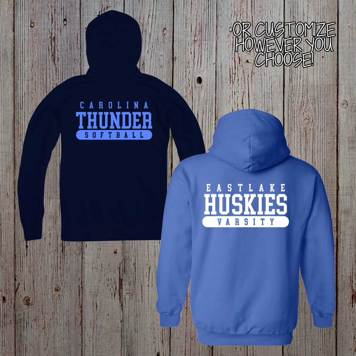 Custom Baseball Team Zip-Up Hoodie with Team Name, Name & Number