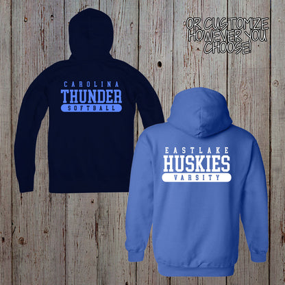 Custom Baseball Team Zip-Up Hoodie with Team Name, Name & Number