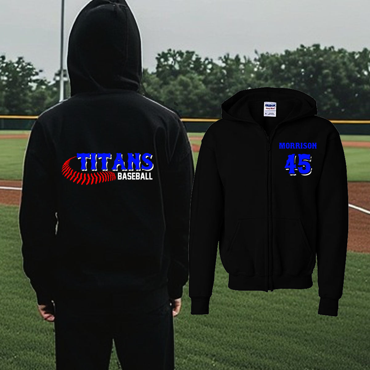 custom baseball zippered hoodie