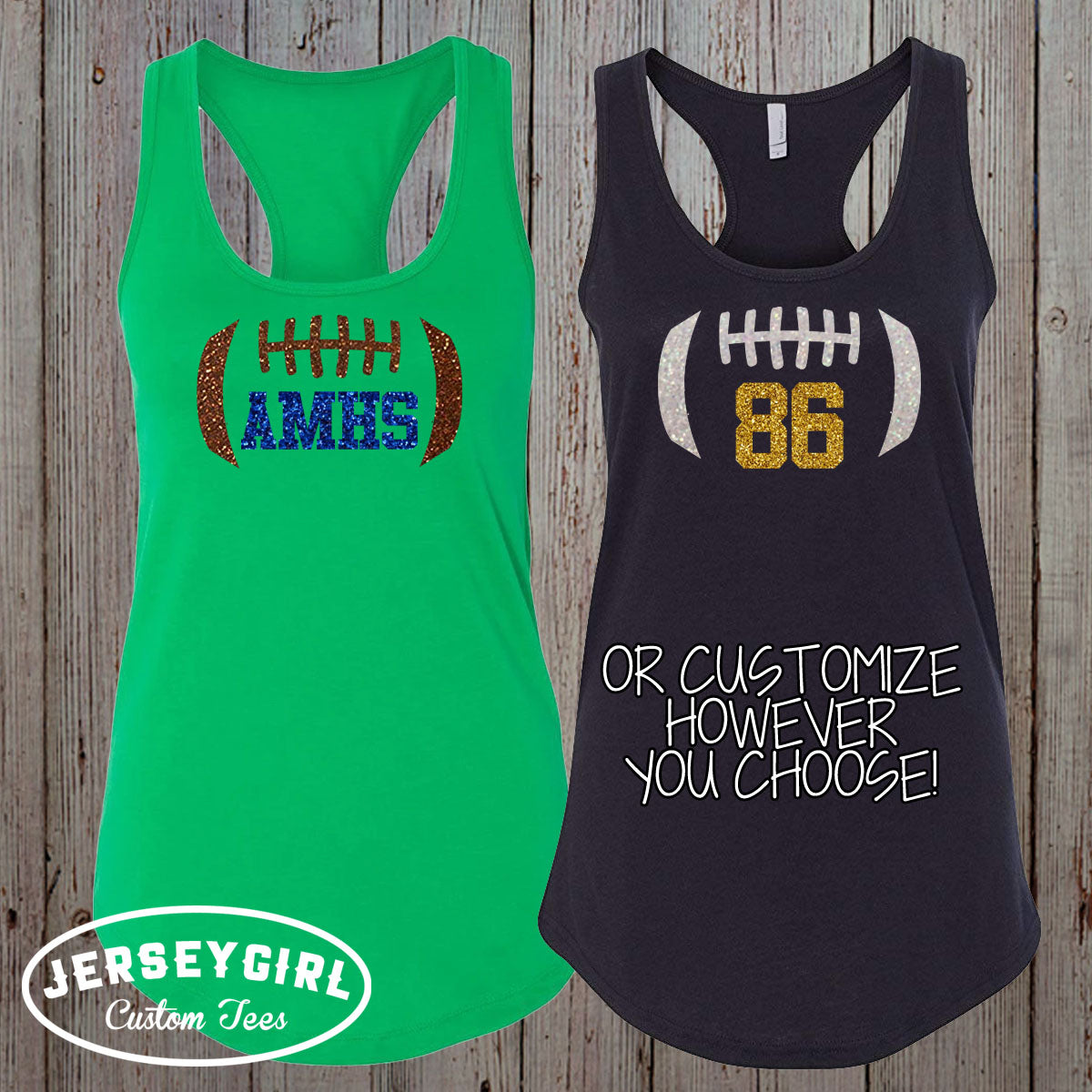 Custom Glitter Football Tank Top