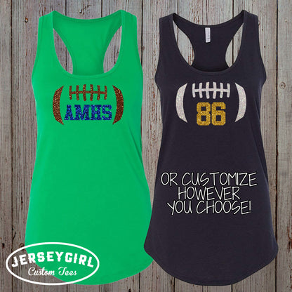 Custom Glitter Football Tank Top