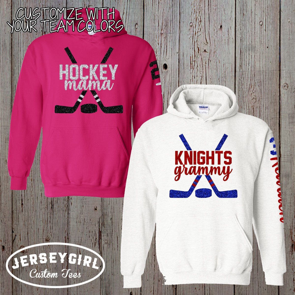 custom glitter hockey mom hoodie