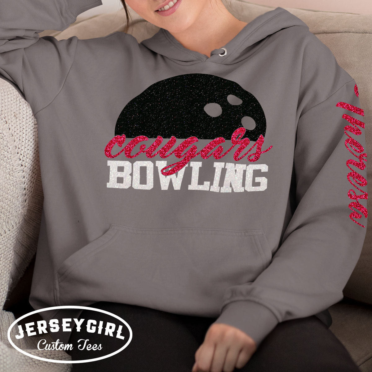 custom glitter bowling sweatshirt