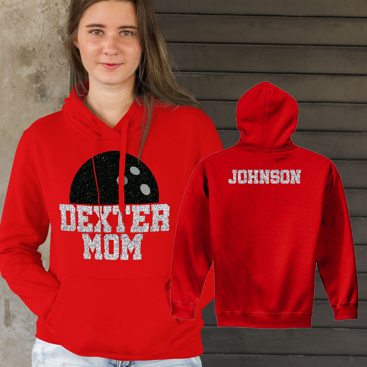 glitter bowling mom hoodie