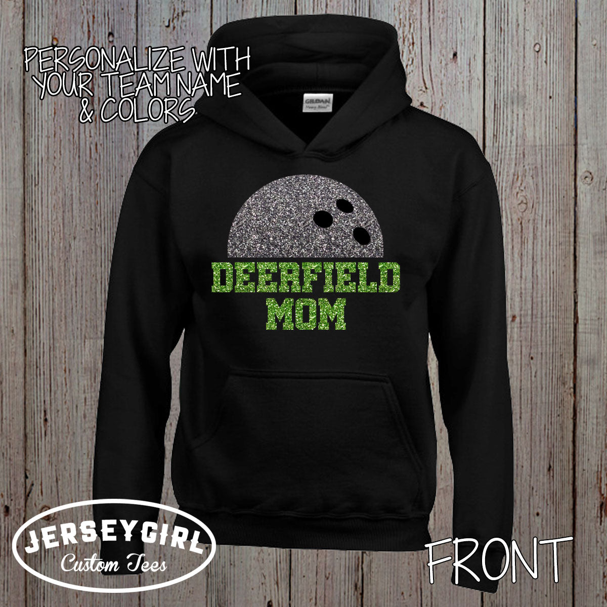 glitter bowling mom hoodie