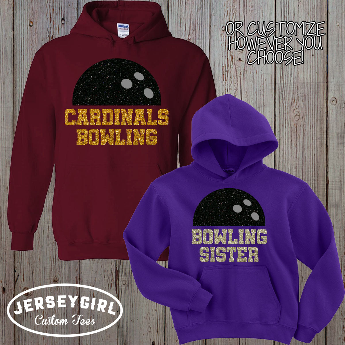 glitter bowling mom hoodie