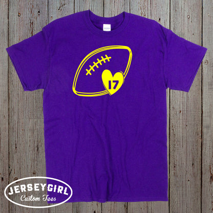 personalized football heart shirt