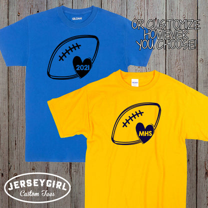 personalized football heart shirt
