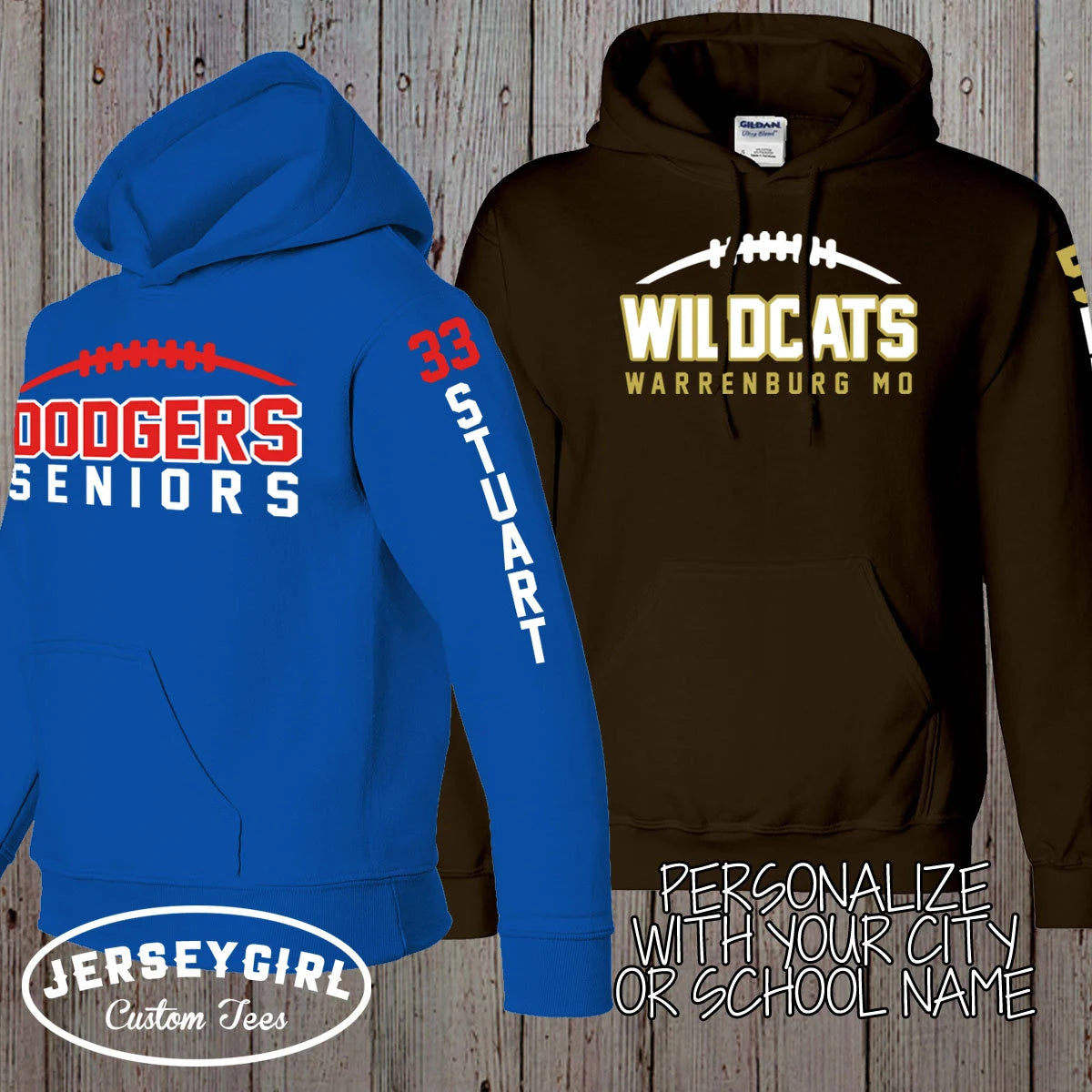 custom football hoodie with name & number