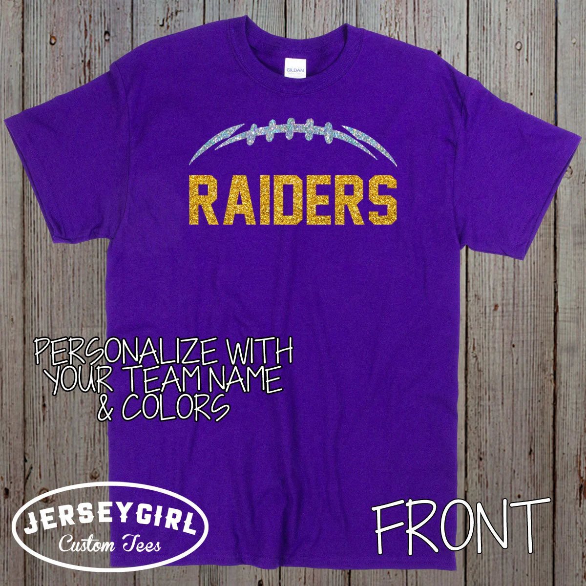 glitter football shirt with team name