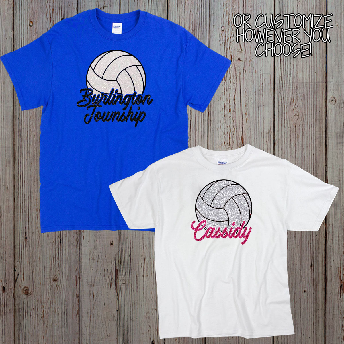 custom glitter volleyball shirt with name & number