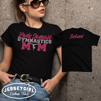 glitter gymnastics mom t-shirt 