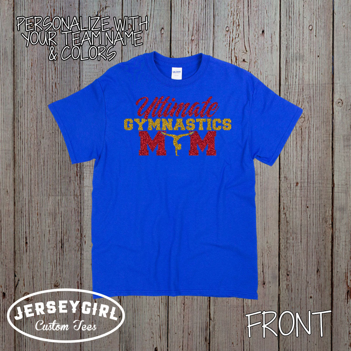 glitter gymnastics mom t-shirt 