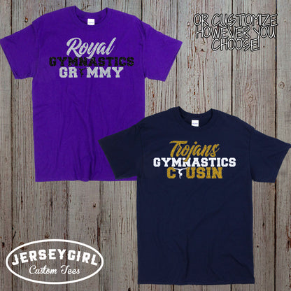 glitter gymnastics mom t-shirt 