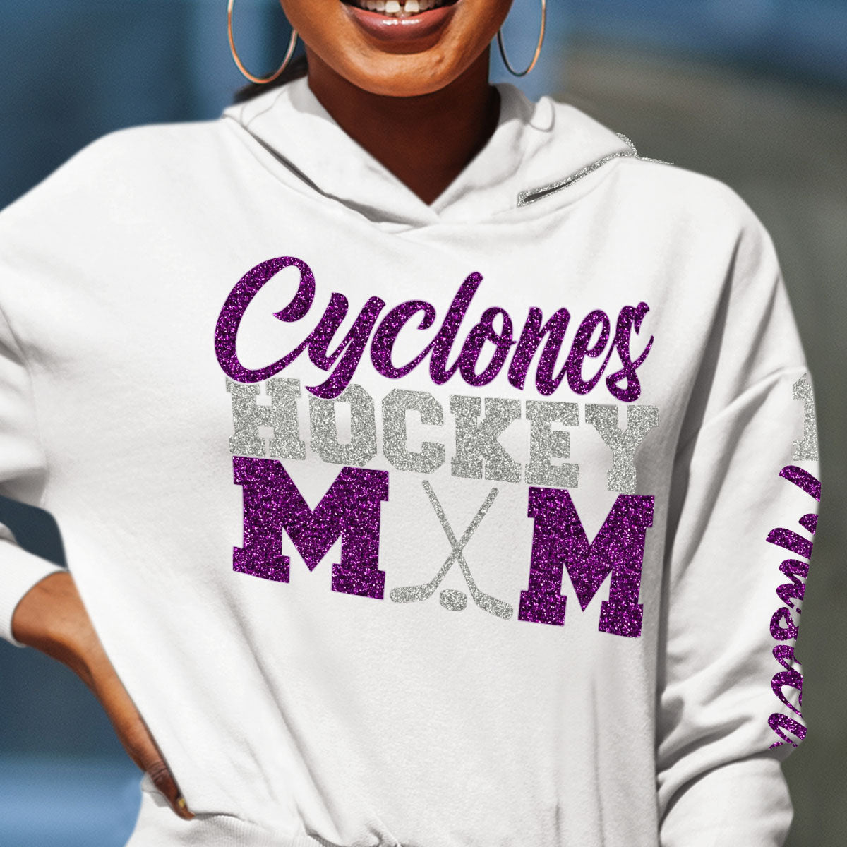 custom hockey mom sweatshirt with name & number