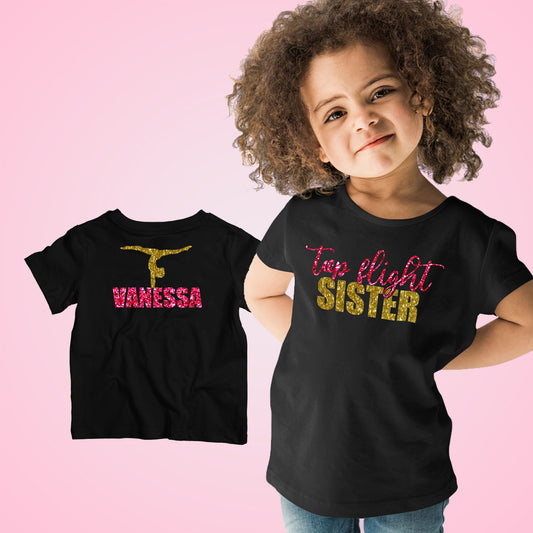 custom glitter gymnastics sibling shirt