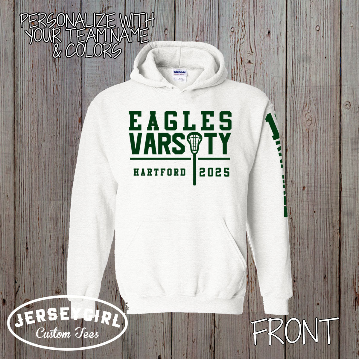 custom lacrosse hoodie with name and number on sleeve