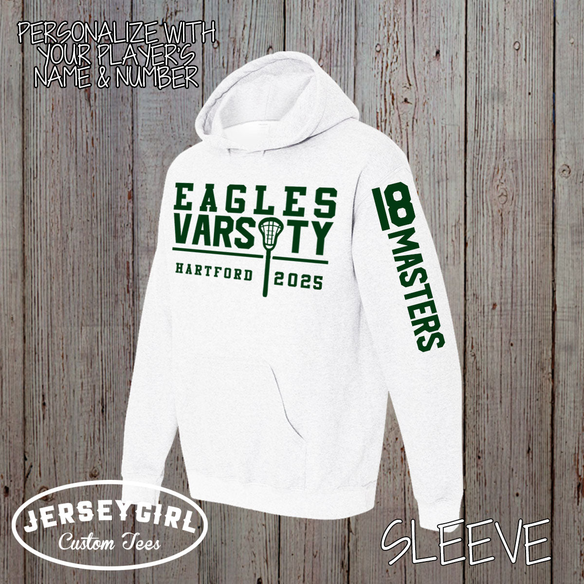 custom lacrosse hoodie with name and number on sleeve